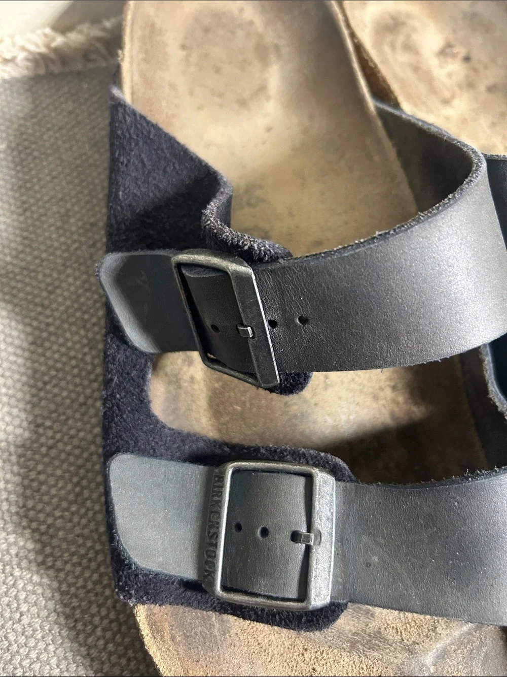 Birkenstock Arizona Two-Strap Black Suede and Leather Sandals